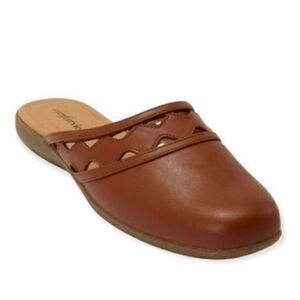 Comfortview McKenna Mule Cognac Brown Flat Slip On Shoes 7W NEW